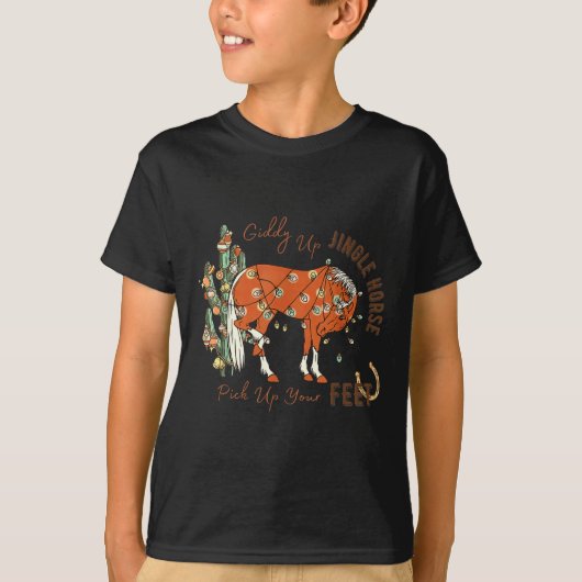 Giddy Up Jingle Horse Pick Up Your Feet Cactus Cow Tシャツ (正面)