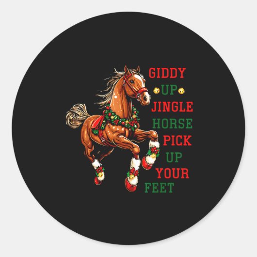 Giddy Up Jingle Horse Western Christmas Horse Coun ラウンドシール (正面)