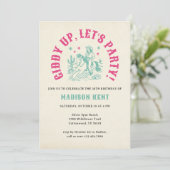 Giddy Up Let's Party Fun Modern Cowgirl Birthday 招待状 (スタンド正面)