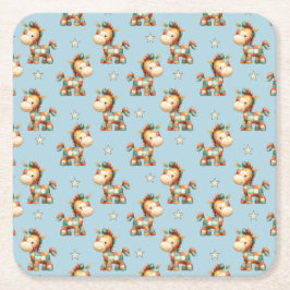 Giddy-Up Patchwork Pony Birthday スクエアペーパーコースター