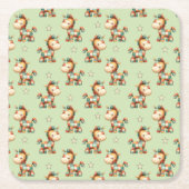 Giddy-Up Patchwork Pony Birthday スクエアペーパーコースター (正面)