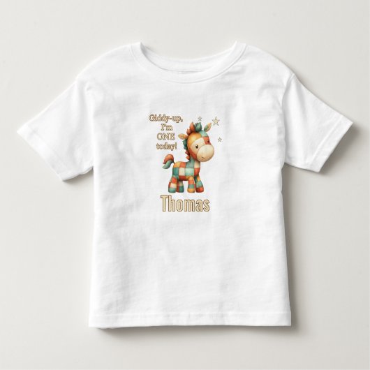 Giddy-Up Patchwork Pony First Birthday トドラーTシャツ (正面)