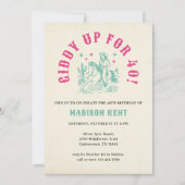 Giddy Up Pink Turquoise Cowgirl 40th Birthday 招待状 (正面)