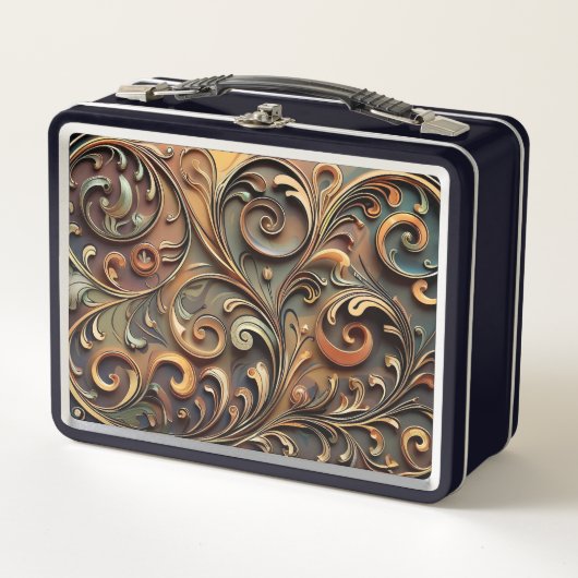 Gided Baroque Scrollwork Metal Lunchbox メタルランチボックス (正面)