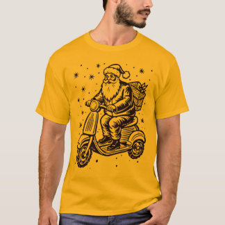 Gifボックス付きスクーターに乗るサンタデザイン Tシャツ