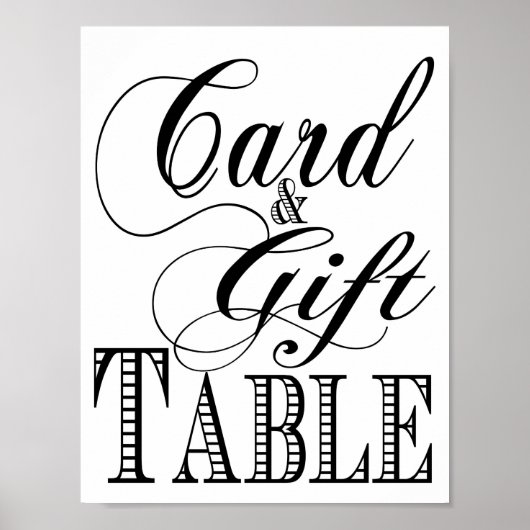 Gift and card Table wedding sign black and white ポスター (正面)