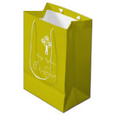 Gift Bag Floral Cross Christening Fern Yellow ミディアムペーパーバッグ (正面アングル)