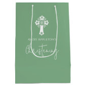 Gift Bag Floral Cross Christening Sage Green ミディアムペーパーバッグ (裏面)
