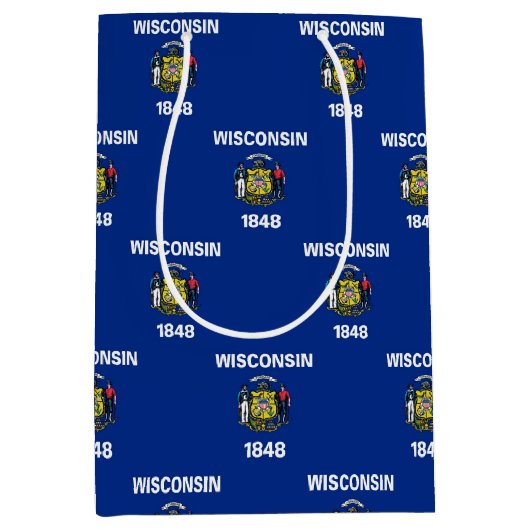 Gift Bag with flag of Wisconsin, USA ミディアムペーパーバッグ (正面)