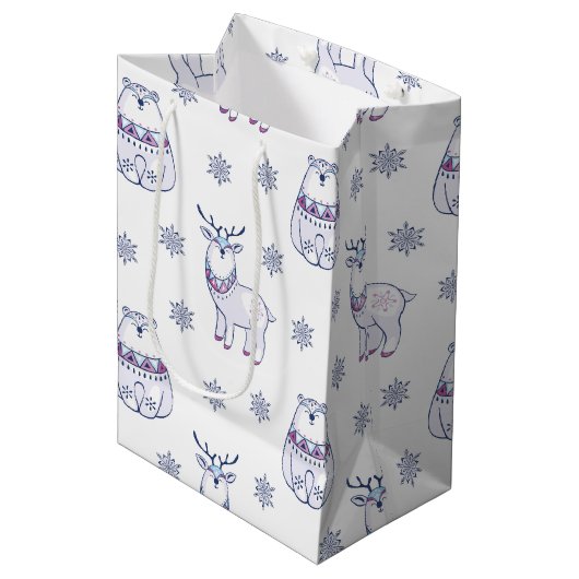 Gift Bag with Polar Bears and Reindeers ミディアムペーパーバッグ (正面アングル)