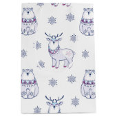 Gift Bag with Polar Bears and Reindeers ミディアムペーパーバッグ (正面)