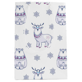 Gift Bag with Polar Bears and Reindeers ミディアムペーパーバッグ