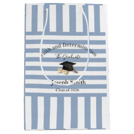 Gift Bags Blue White Stripe Graduation 2026 ミディアムペーパーバッグ