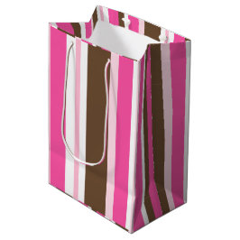Gift Bags Brown & Pink Stripe  ミディアムペーパーバッグ