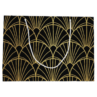 Gift Bags Gold Geometric and Art Deco Patterned ラージペーパーバッグ
