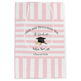 Gift Bags Pink White Stripe Graduation 2026 ミディアムペーパーバッグ