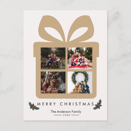 Gift Box 4 Photo Collage Merry Christmas ポストカード (正面)