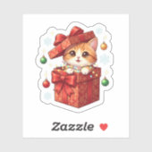 Gift Box Surprise Cute Cat Popping Out Christmas シール (シート)