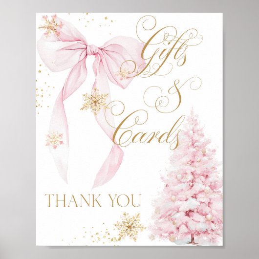 Gift Card Pink Bow Cold Outside Baby Shower ポスター (正面)