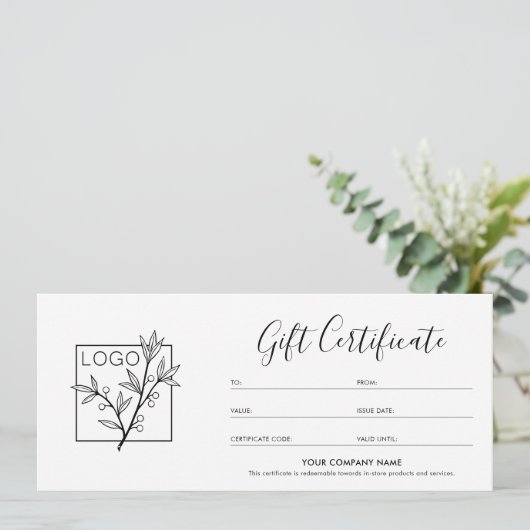 Gift Certificate Logo Photo Modern Script Card (スタンド正面)