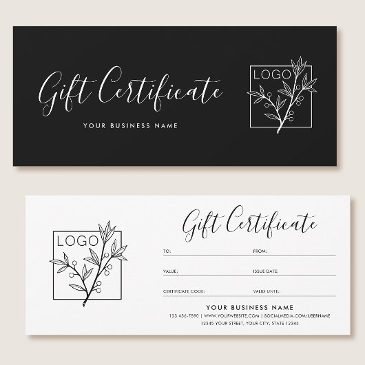 Gift Certificate Logo Script Minimalist Black