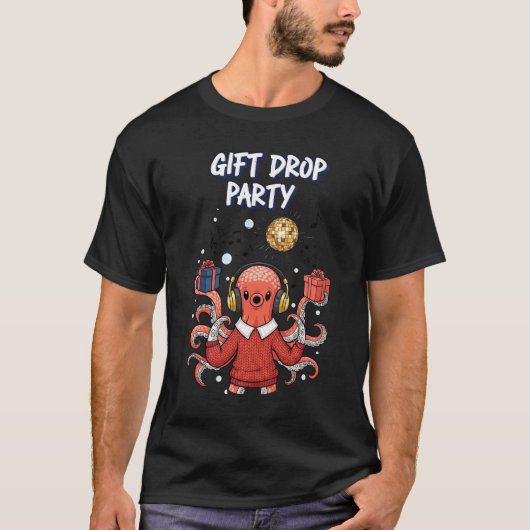 Gift Drop Party DJ Octopus Christmas Dance T-Shirt Tシャツ (正面)