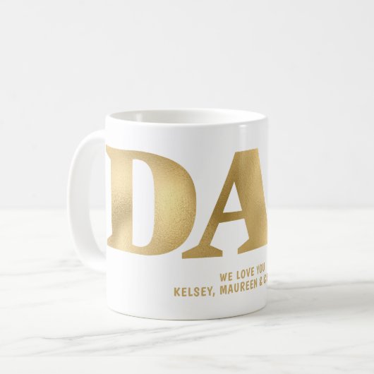 Gift for Dad with Children Names Gold コーヒーマグカップ (正面左)