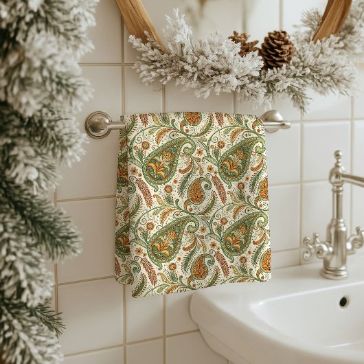 Gift for Elders Earthy Boho Paisley Bath Accent バスタオルセット