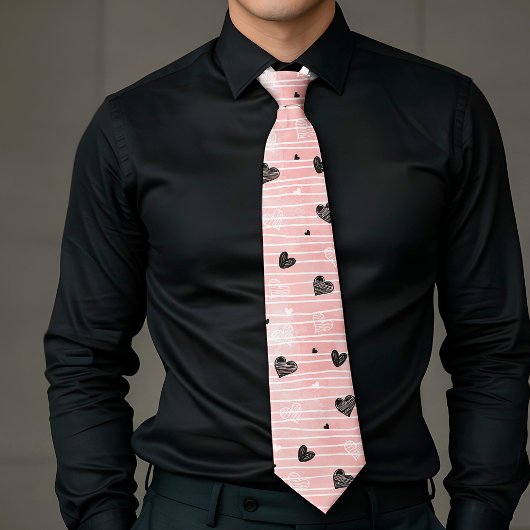 Gift for Him Love Text Hand Drawn Heart Tie ネクタイ