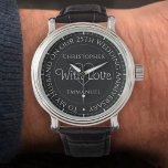 Gift for Husband. 25th Wedding Anniversary Watch 腕時計<br><div class="desc">Gift watch for husband on a wedding anniversary. Special watch with inscription. 25th wedding anniversary gift. Watch has inscription plus the message "With Love". Also the names of each partner. Black watch face.</div>