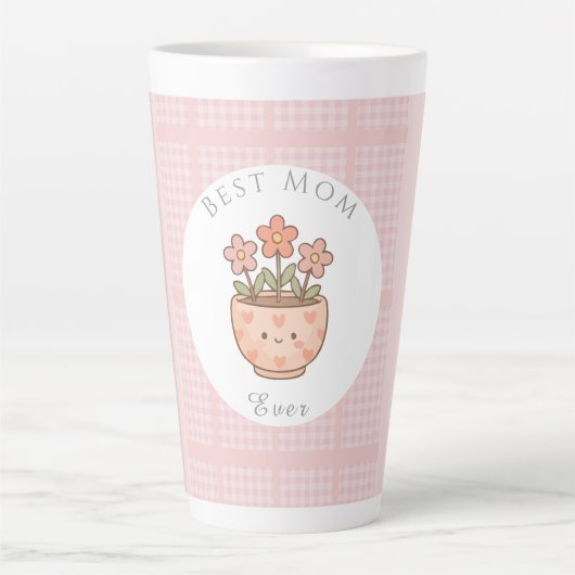 Gift For Mom,Best Mom Ever,Pink Checkered カフェラテマグ (正面)