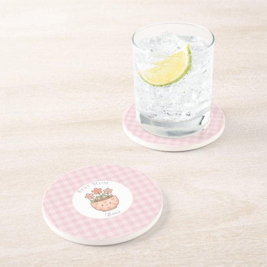 Gift For Mom,Best Mom Ever,Pink Checkered コースター (側面)