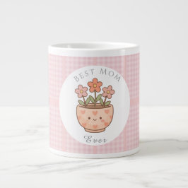 Gift For Mom,Best Mom Ever,Pink Checkered ジャンボコーヒーマグカップ