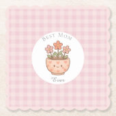 Gift For Mom,Best Mom Ever,Pink Checkered ペーパーコースター (正面)