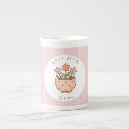 Gift For Mom,Best Mom Ever,Pink Checkered ボーンチャイナマグカップ (正面)
