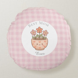 Gift For Mom,Best Mom Ever,Pink Checkered ラウンドクッション