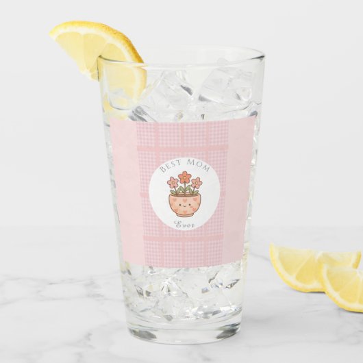 Gift For Mom,Best Mom Ever,Pink Checkered Glass タンブラーグラス (アイス正面)