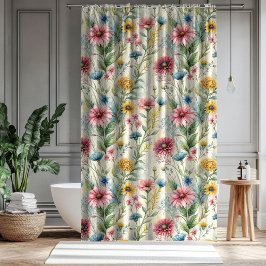 Gift for Mom & Dad Pastel Wildflowers Curtain シャワーカーテン