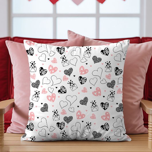Gift for Wife Valentine Pillow Pink Black Hearts クッション