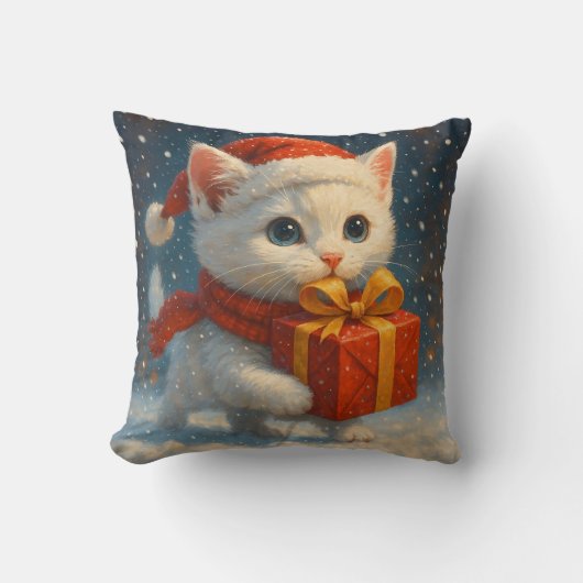 Gift - Holiday - Christmas Kitten Surprise Pillow クッション (正面)