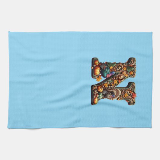 Gift Letter N Thanksgiving style キッチンタオル (横)