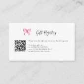 Gift Registry Pink Bow Baby Shower QR Code エンクロージャーカード (正面)