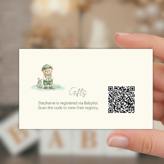  Gift Registry QR Code Cute Golfing Teddy Bear エンクロージャーカード