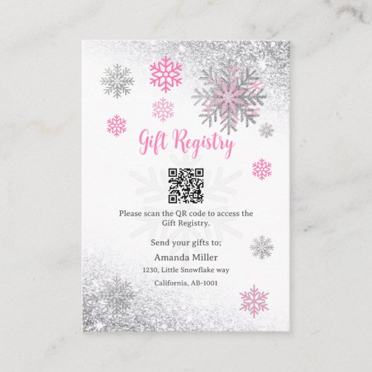 Gift Registry Snowflake Winter Baby Shower QR Code エンクロージャーカード (正面)