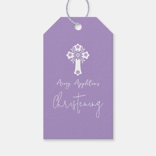 Gift Tag Floral Cross Baptism Lilac ギフトタグ (正面)