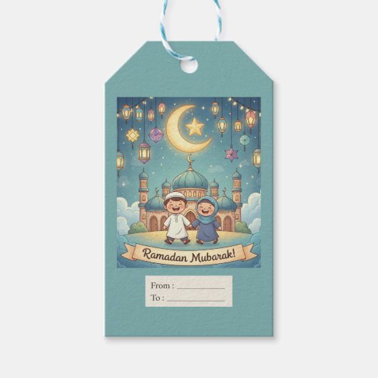 Gift Tag Ramadhan Blue Cute ギフトタグ (正面)