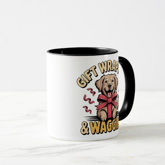 Gift Wrapped & Wagging Retriever Christmas マグカップ (正面右)