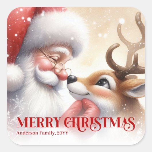 Giftable Personalized Santa Rudolph Christmas Kids スクエアシール (正面)