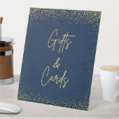 Gifts and Cards Pedestal Sign Navy Gold Confetti 台座サイン (インサイチュ)