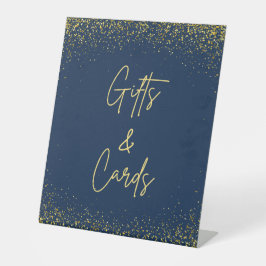 Gifts and Cards Pedestal Sign Navy Gold Confetti 台座サイン